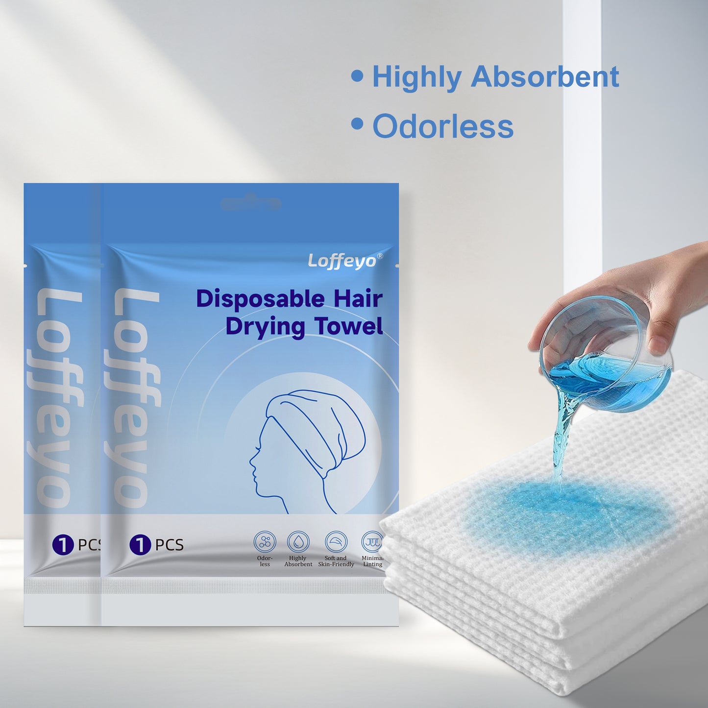 Loffeyo Hair Drying Cap, Ideal for Travel, No More Wet Caps in Luggage, Use Once & Discard, Short-Term Reusable, Absorbent Spunlace Non-Woven, Odorless Soft Skin-Friendly
