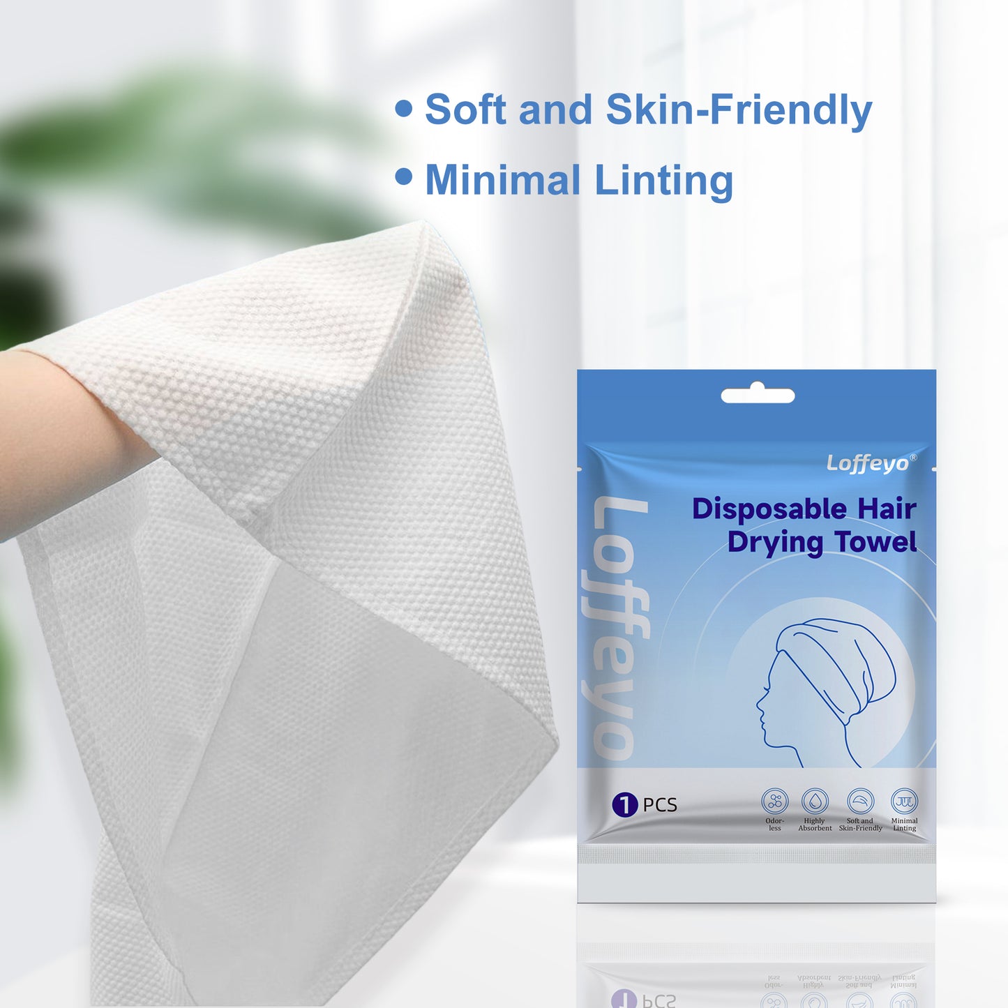 Loffeyo Hair Drying Cap, Ideal for Travel, No More Wet Caps in Luggage, Use Once & Discard, Short-Term Reusable, Absorbent Spunlace Non-Woven, Odorless Soft Skin-Friendly