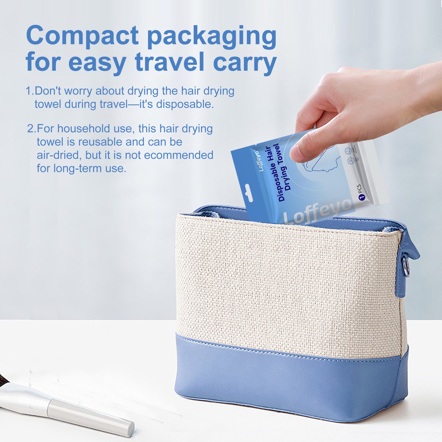 Loffeyo Hair Drying Cap, Ideal for Travel, No More Wet Caps in Luggage, Use Once & Discard, Short-Term Reusable, Absorbent Spunlace Non-Woven, Odorless Soft Skin-Friendly