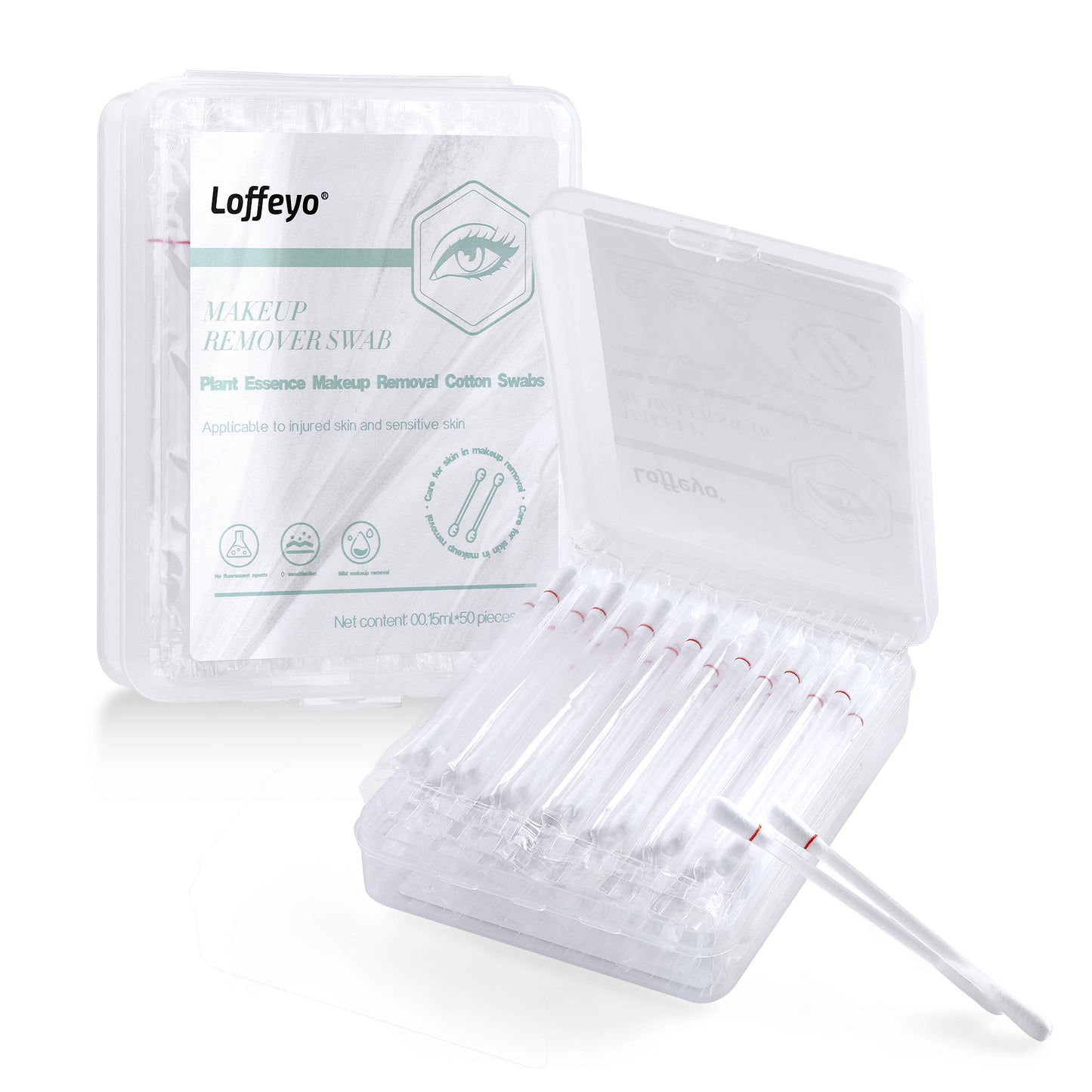 Loffeyo Makeup Remover Cotton Swabs, Eye & Lip Sticks remover With White Lily, Liquid-Filled Makeup Remover Swabs, 1-Pack x 50 Count, Space Saving and Travel Essentials