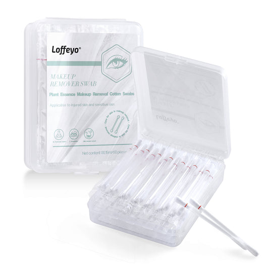 Loffeyo Makeup Remover Cotton Swabs, Eye & Lip Sticks remover With White Lily, Liquid-Filled Makeup Remover Swabs, 1-Pack x 50 Count, Space Saving and Travel Essentials