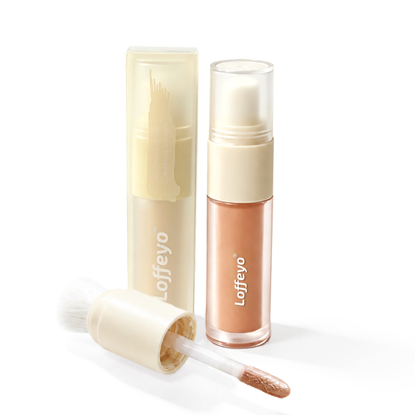 Loffeyo Dual-Ended Liquid Highlighter, Champagne Glow Brightening Serum | Built-In Brush, Lightweight Breathable Formula, Natural Radiant Finish, No Caking, Precise Sculpting For Facial Makeup