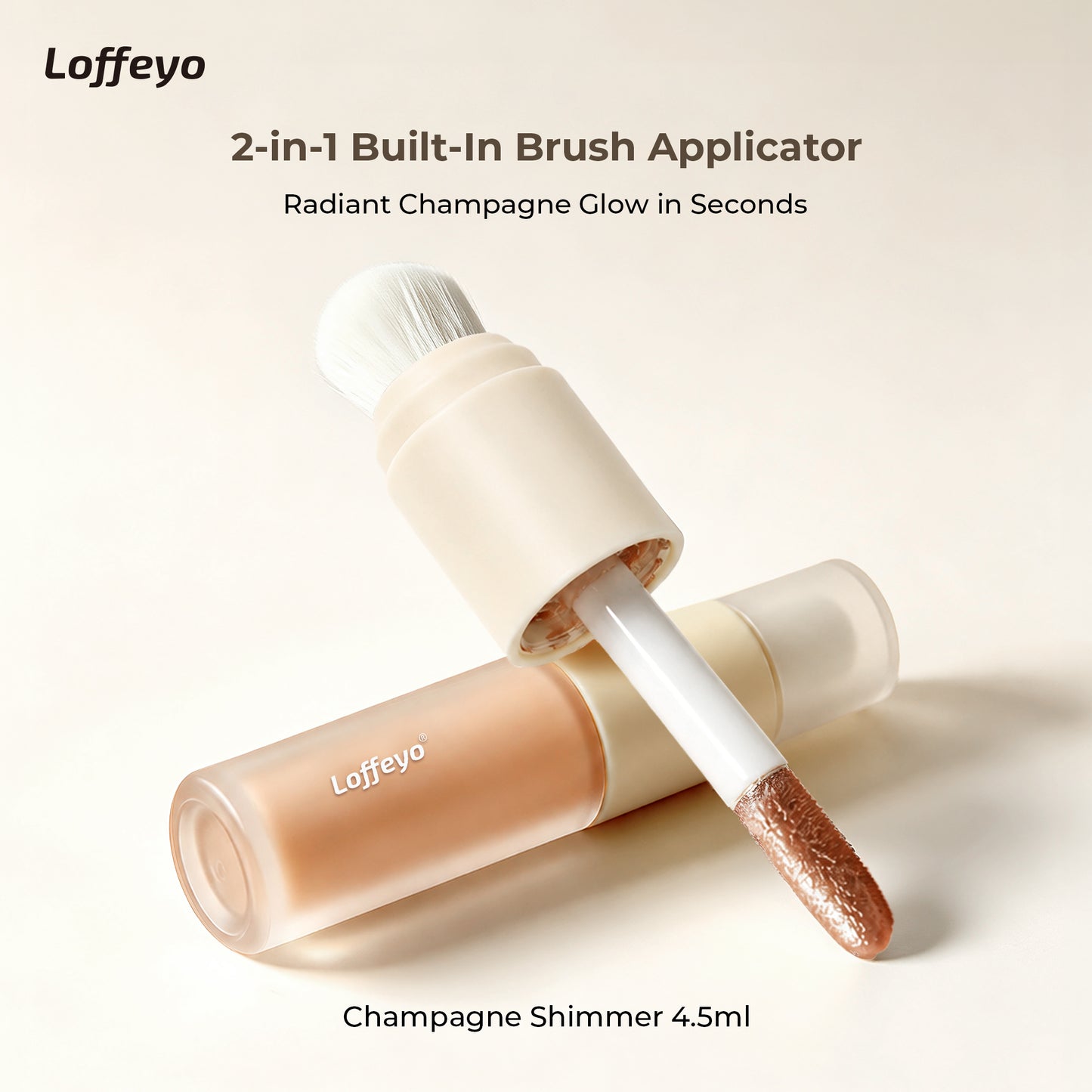 Loffeyo Dual-Ended Liquid Highlighter, Champagne Glow Brightening Serum | Built-In Brush, Lightweight Breathable Formula, Natural Radiant Finish, No Caking, Precise Sculpting For Facial Makeup