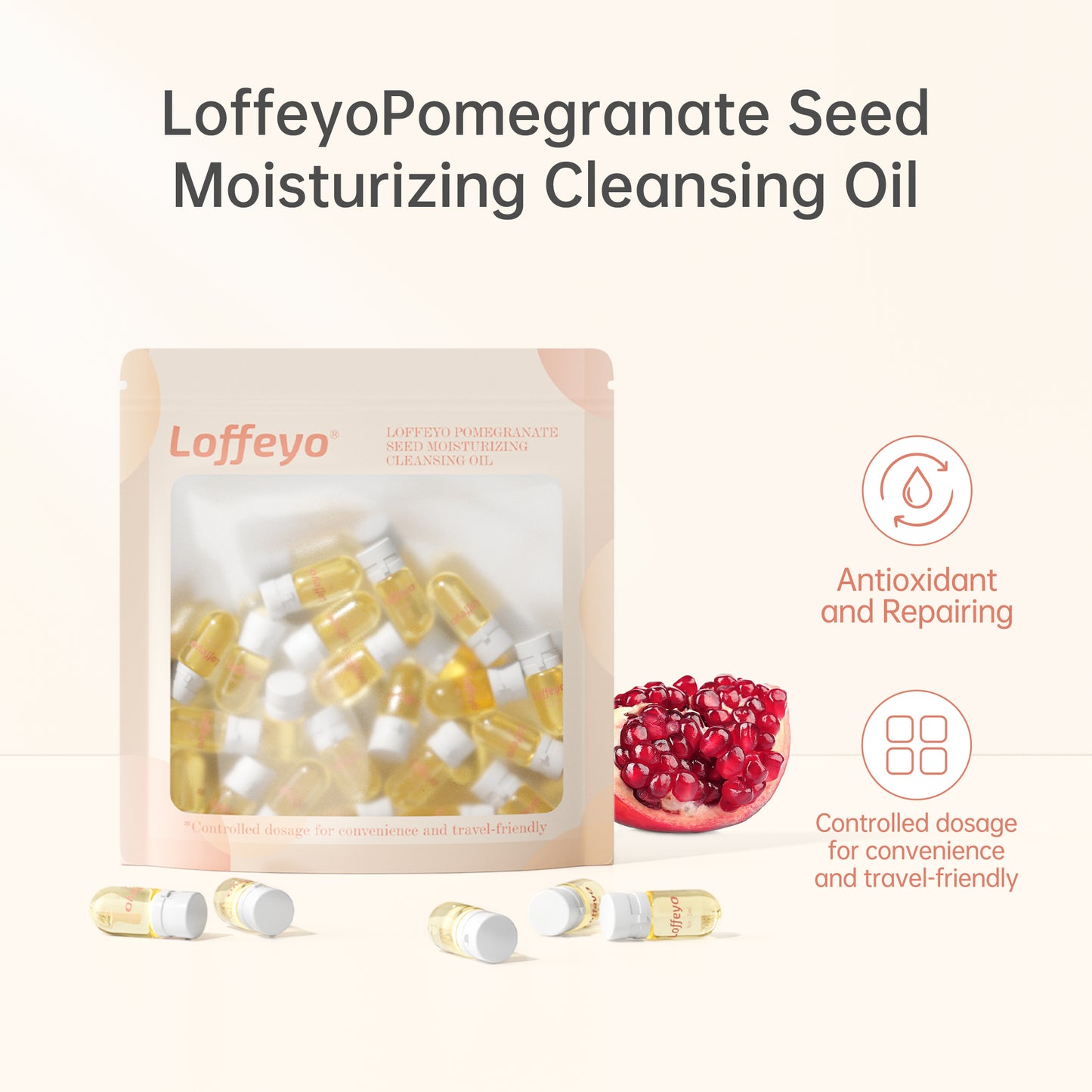 Loffeyo Pomegranate Seed Moisturizing Cleansing Oil Makeup Remover, 20 Individually Mini Size Packaged Units, Travel Essential & Controlled Dosage