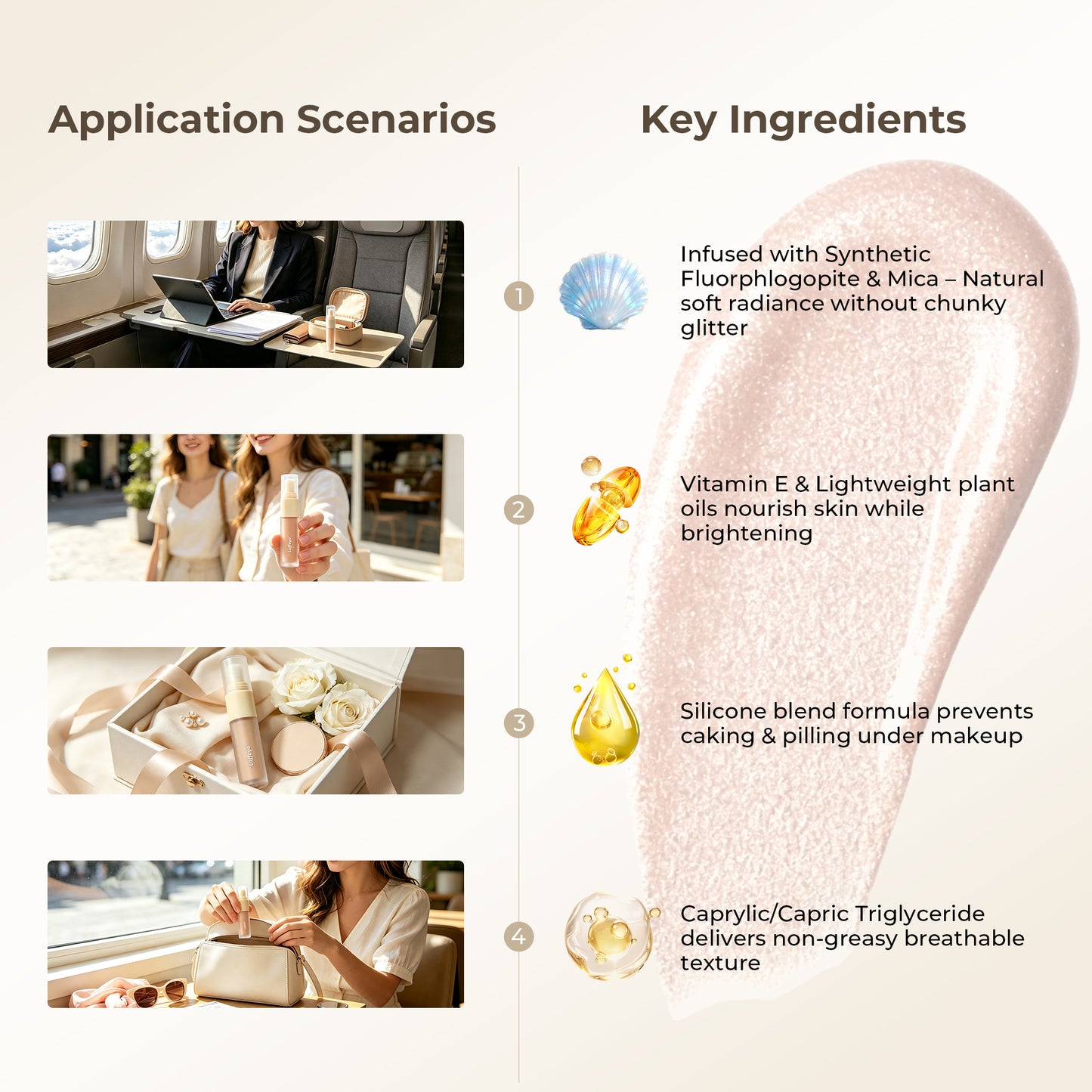Loffeyo Dual-Ended Liquid Highlighter, Champagne Glow Brightening Serum | Built-In Brush, Lightweight Breathable Formula, Natural Radiant Finish, No Caking, Precise Sculpting For Facial Makeup