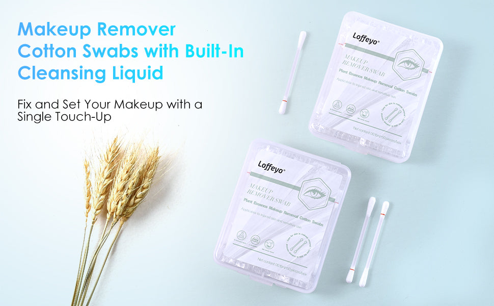 Loffeyo Makeup Remover Cotton Swabs, Eye & Lip Sticks remover With White Lily, Liquid-Filled Makeup Remover Swabs, 1-Pack x 50 Count, Space Saving and Travel Essentials